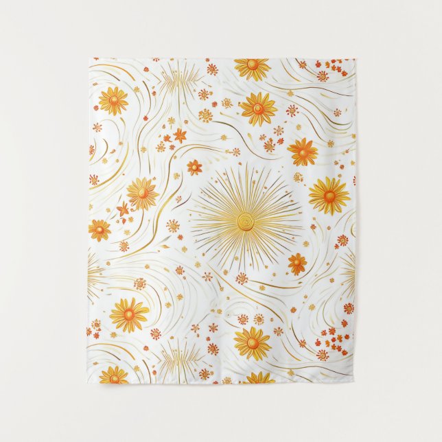 Seamless Golden Sun & Rays - with Abstract Star Tapestry (Front)