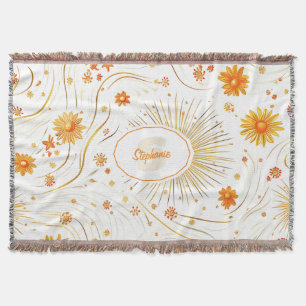 Seamless Golden Sun & Rays - with Abstract Star Throw Blanket