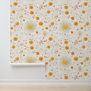 Seamless Golden Sun & Rays - with Abstract Star Wallpaper