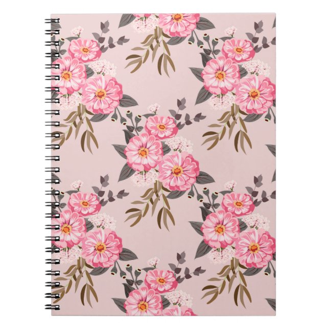 Seamless gorgeous pattern in garden flowers. Flora Notebook (Front)