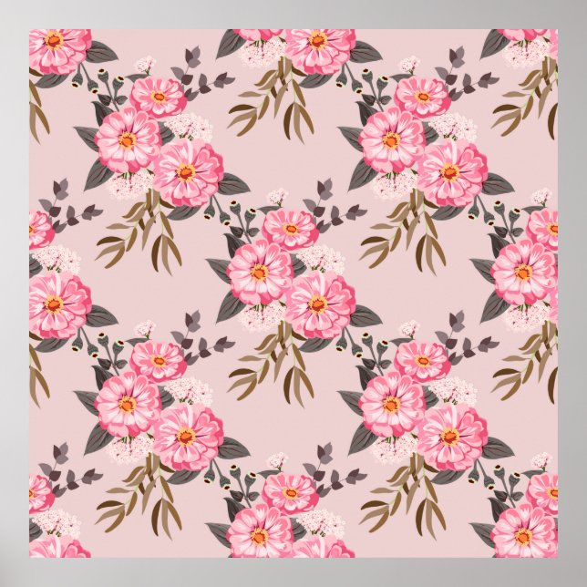 Seamless gorgeous pattern in garden flowers. Flora Poster (Front)