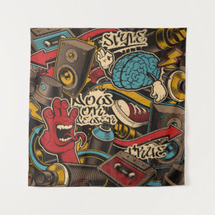 Seamless Graffiti background. Colorful seamless pa Tapestry