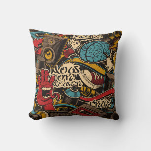 Seamless Graffiti background. Colourful seamless p Cushion