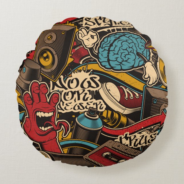 Seamless Graffiti background. Colourful seamless p Round Cushion (Front)