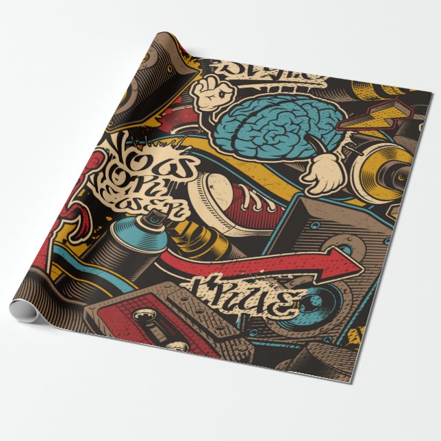 Seamless Graffiti background. Colourful seamless p Wrapping Paper (Unrolled)
