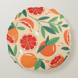 Seamless grapefruit pattern. Modern design. Vintag Round Cushion