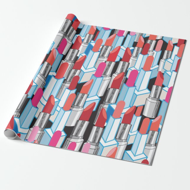 Seamless graphic pattern graphic colourful lipstic wrapping paper (Unrolled)