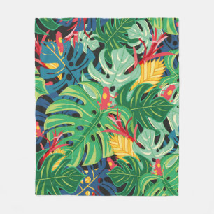 Seamless graphic pattern with leaves monstera and fleece blanket