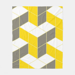 Seamless gray and yellow isometric cubical trident fleece blanket