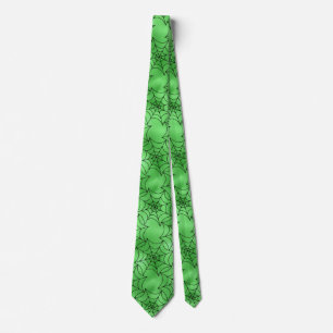 Seamless Green Foil and Black Cobwebs Halloween Tie