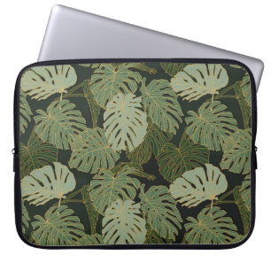Seamless green khaki and gold monstera pattern laptop sleeve
