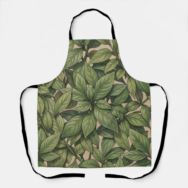 Seamless Green Leaf Botanical Vintage Pattern Apron (Front)