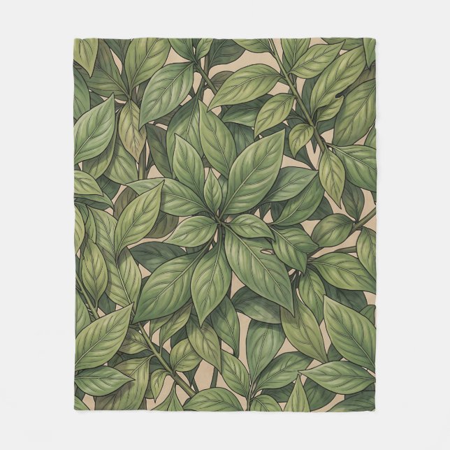 Seamless Green Leaf Botanical Vintage Pattern Fleece Blanket (Front)