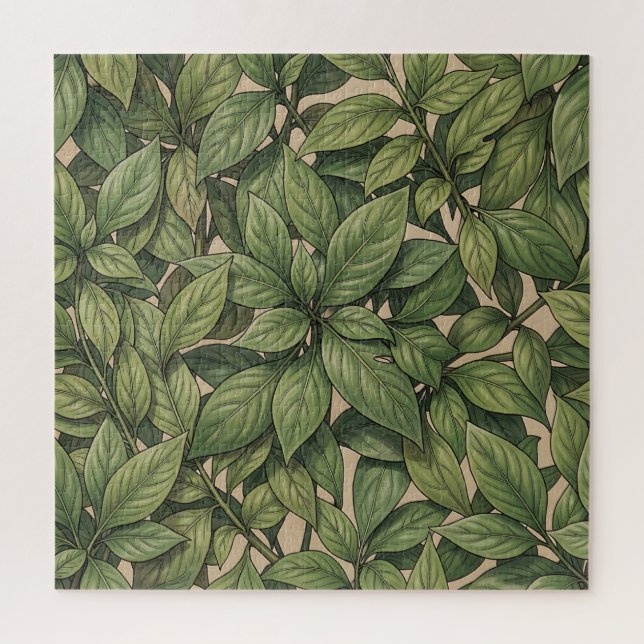 Seamless Green Leaf Botanical Vintage Pattern Jigsaw Puzzle (Vertical)