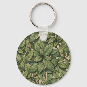Seamless Green Leaf Botanical Vintage Pattern Key Ring