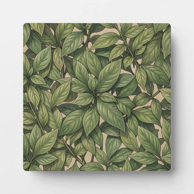 Seamless Green Leaf Botanical Vintage Pattern Plaque (Front)