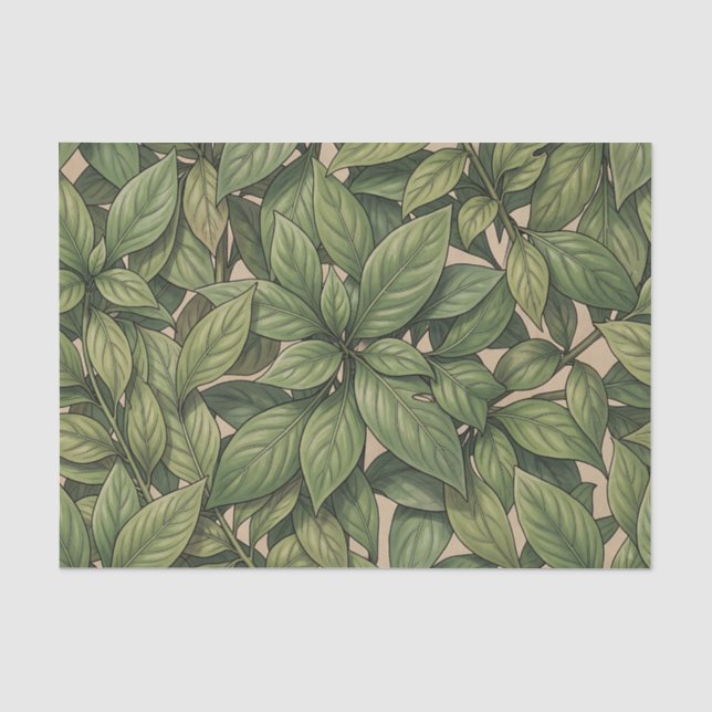 Seamless Green Leaf Botanical Vintage Pattern Tissue Paper (Front)