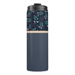 Seamless green small cute forget-me-not flowers fl thermal tumbler