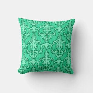 Seamless green vintage baroque pattern. Illustrati Cushion
