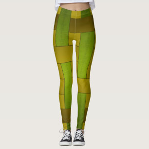 Seamless green yellow silk lined striped pattern m leggings