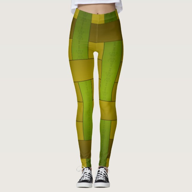 Seamless green yellow silk lined striped pattern m leggings (Front)