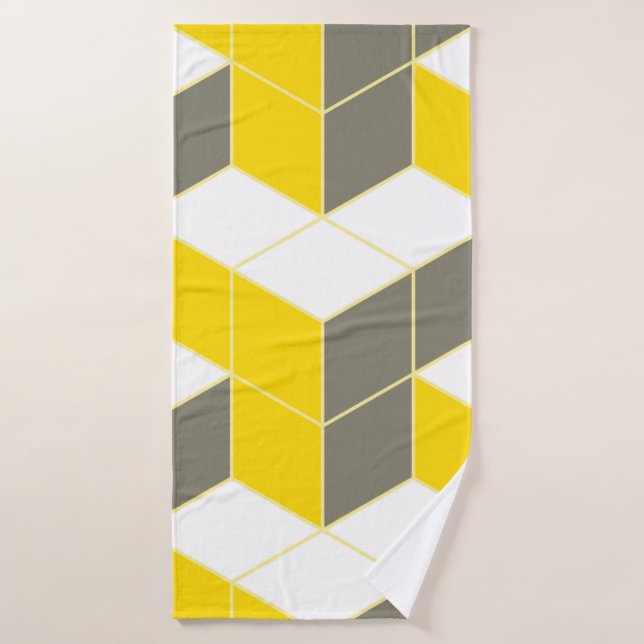 Seamless grey and yellow isometric cubical trident bath towel (Bath Towel)