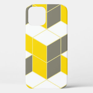 Seamless grey and yellow isometric cubical trident iPhone 12 case