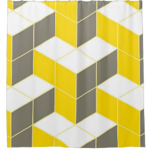 Seamless grey and yellow isometric cubical trident shower curtain