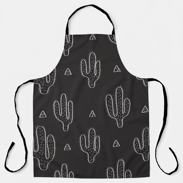 Seamless hand drawn dactus pattern with triangles  apron (Front)