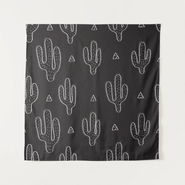 Seamless hand drawn dactus pattern with triangles  tapestry (Front)