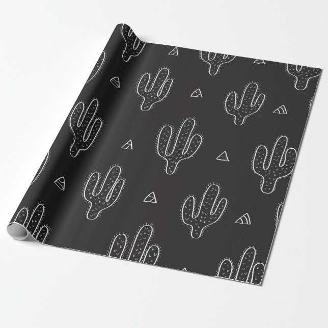 Seamless hand drawn dactus pattern with triangles  wrapping paper (Unrolled)