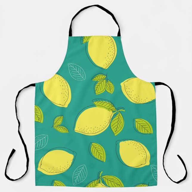 Seamless Hand Drawn Lemon with Leaves Pattern in B Apron (Front)