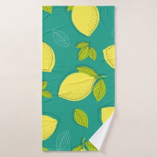 Seamless Hand Drawn Lemon with Leaves Pattern in B Bath Towel