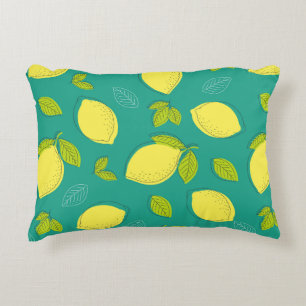 Seamless Hand Drawn Lemon with Leaves Pattern in B Decorative Cushion