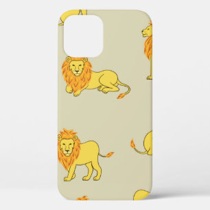 Seamless hand drawn lion pattern. Vintage backgrou iPhone 12 Case