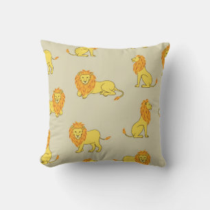 Seamless hand drawn lion pattern. Vintage backgrou Cushion