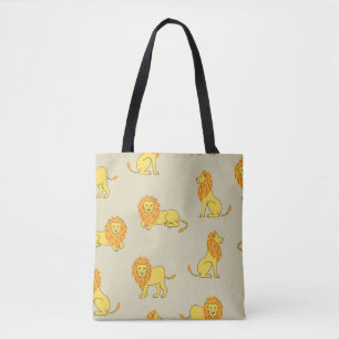 Seamless hand drawn lion pattern. Vintage backgrou Tote Bag