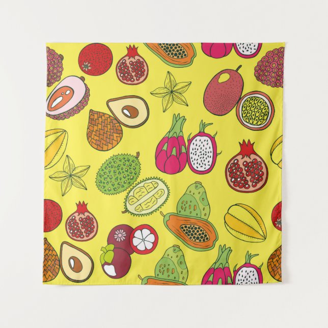 Seamless hand drawn pattern with tropical exotic f tapestry (Front)