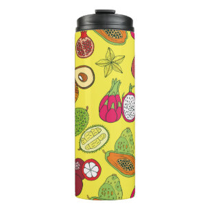 Seamless hand drawn pattern with tropical exotic f thermal tumbler