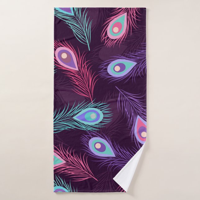 Seamless hand drawn peacock feathers pattern. Vint Bath Towel (Bath Towel)