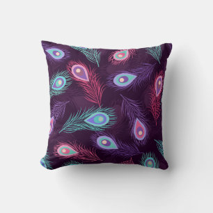 Seamless hand drawn peacock feathers pattern. Vint Cushion