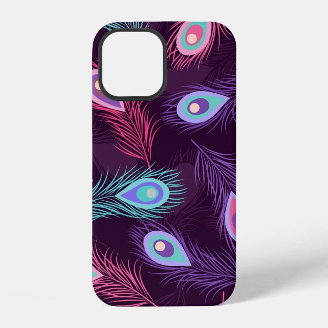 Seamless hand drawn peacock feathers pattern. Vint iPhone Case (Back)
