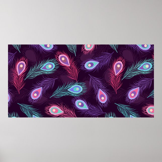 Seamless hand drawn peacock feathers pattern. Vint Poster (Front)