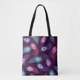 Seamless hand drawn peacock feathers pattern. Vint Tote Bag