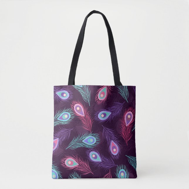 Seamless hand drawn peacock feathers pattern. Vint Tote Bag (Front)