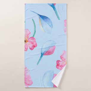 Seamless hand drawn watercolor pattern with pink p bath towel