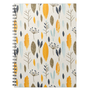 Seamless hand illustrated floral pattern on paper notebook