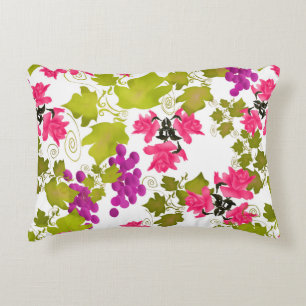 Seamless harvest grape pink roses flowers floral c decorative cushion