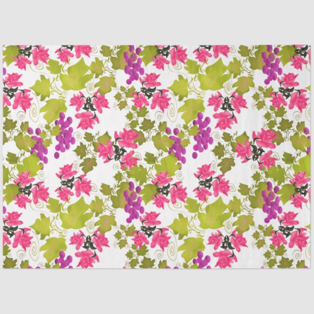 Seamless harvest grape pink roses flowers floral c tissue paper (Front)