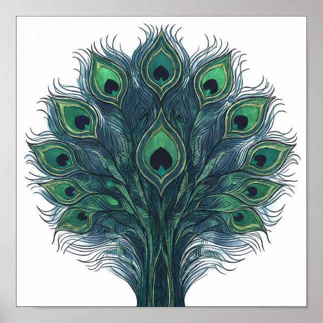 Seamless High-Contrast Peacock Plume Pattern Poster (Front)